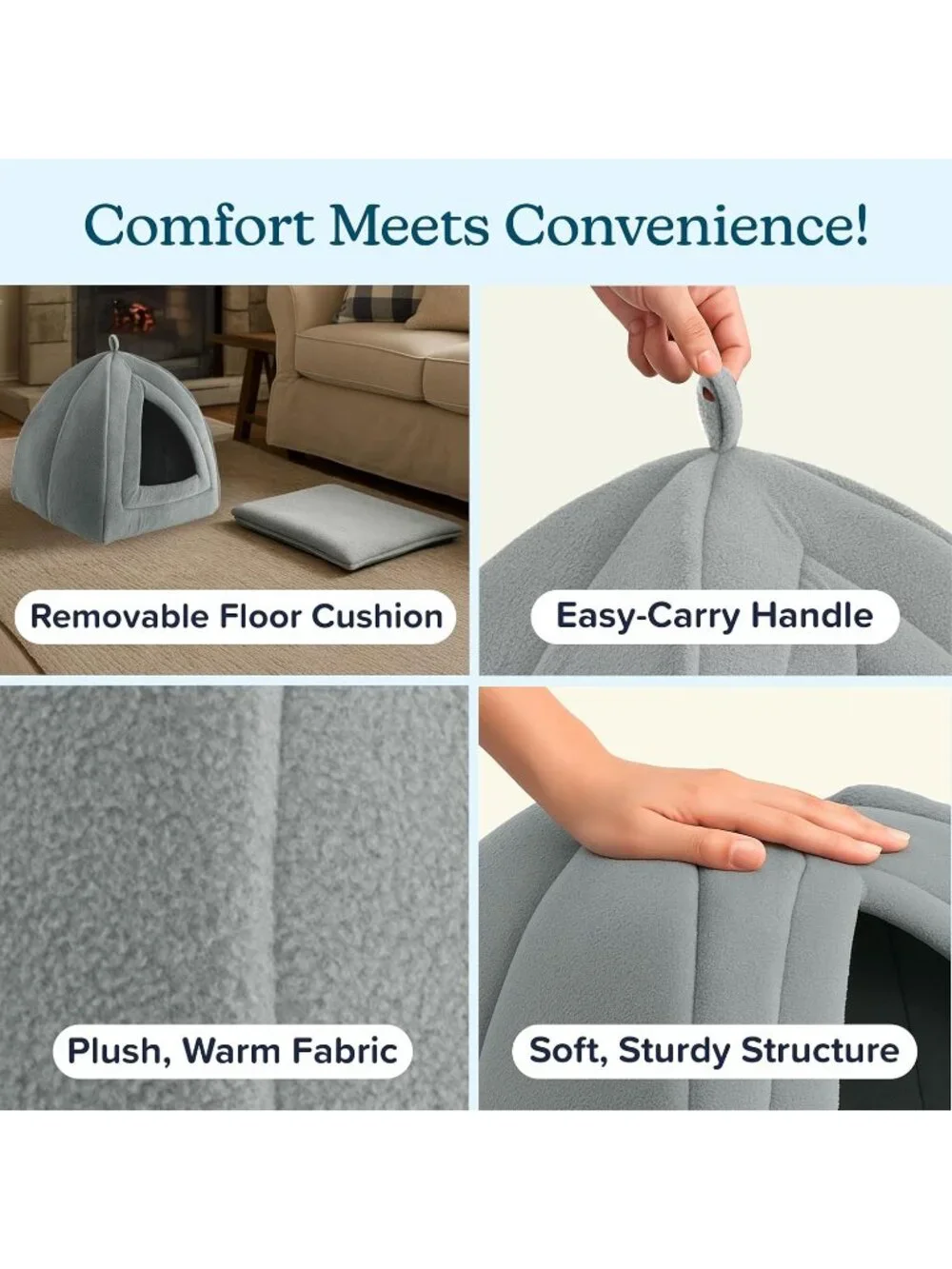 New Indoor Cat House with Removable Foam Cushion, Pet Tent for Small animals
